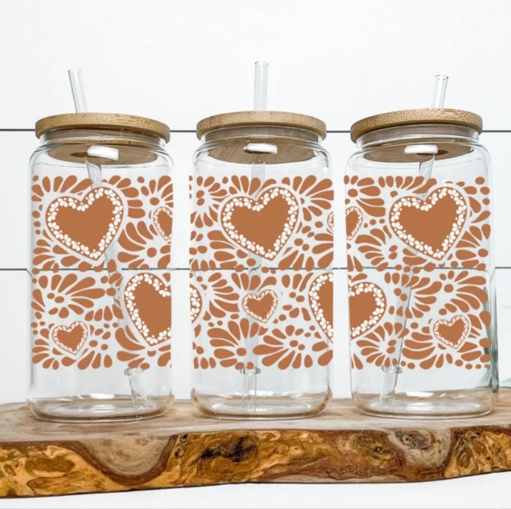 Heart Talavera Custom Glass Tumbler